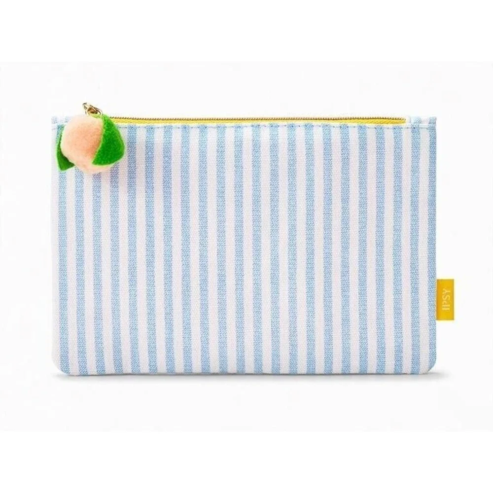 Summer Striped Beach Peach Tassel Makeup Bag Travel Organizer Zip Pouch Clutch